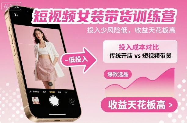 短视频女装带货训练营，投入少风险低，收益天花板高-米创网