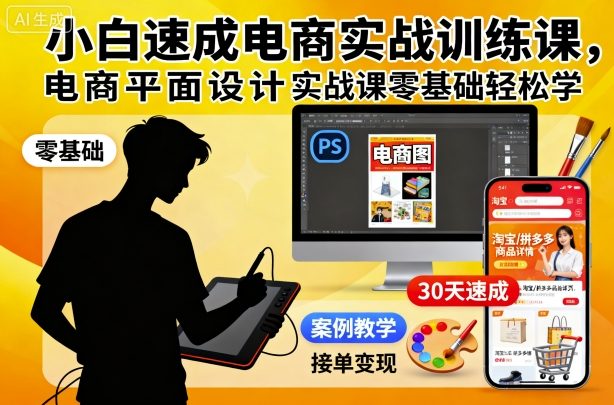 小白速成电商实战训练课，电商平面设计实战课零基础轻松学-米创网