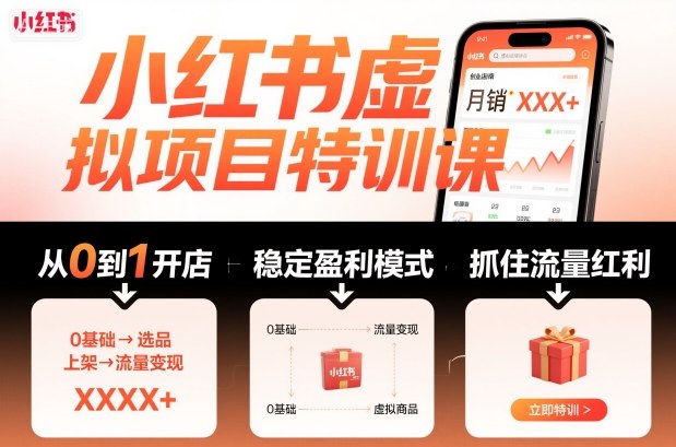 小红书虚拟项目特训课，帮你从0到1打造稳定盈利的店铺，抓住流量红利(更新9月)-米创网