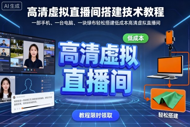 高清虚拟直播间搭建技术教程，一部手机、一台电脑、一块绿布轻松搭建低成本高清虚拟直播间-米创网