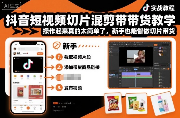 抖音短视频切片混剪带货教学，操作起来真的太简单了，新手也能做切片带货-米创网