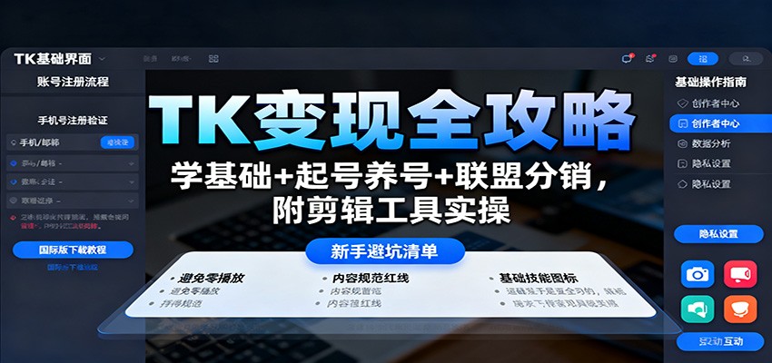 TK变现全攻略：学基础+起号养号+联盟分销，附剪辑工具实操-米创网