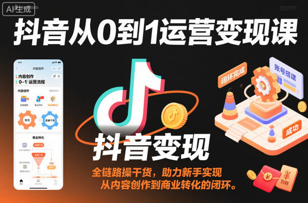 抖音从0到1运营变现课，全链路实操干货，助力新手实现从内容创作到商业转化的闭环-米创网