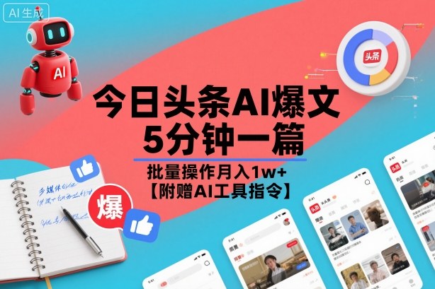 今日头条AI爆文，5分钟一篇，批量操作月入1w+【附赠AI工具指令】-米创网