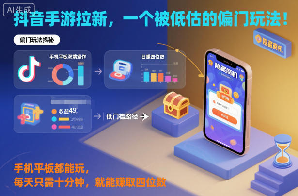 抖音手游拉新，一个被低估的偏门玩法！手机平板都能玩，每天只需十分钟，就能賺取四位数【揭秘】-米创网