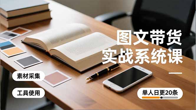 图文带货实战系统课，工具使用、素材采集、防同质化，单人日更20条月入3w+-米创网
