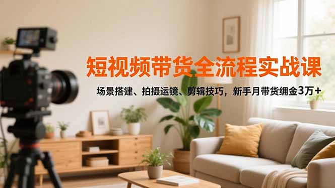 短视频带货全流程实战课，场景搭建、拍摄运镜、剪辑技巧，新手月带货佣金3万+-米创网