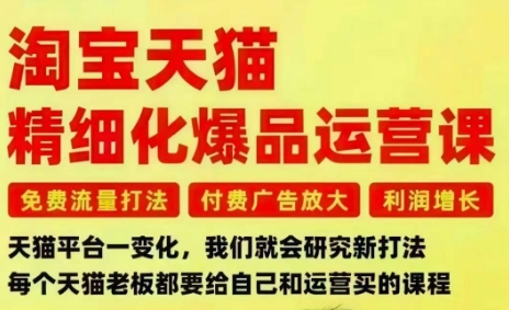 淘宝天猫精细化爆品运营课，免费流量打法-付费广告放大-利润增长-三大核心痛点，一次全部解决-米创网