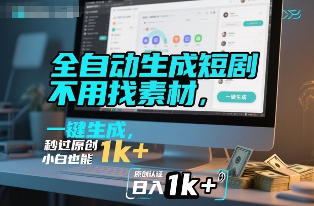 全自动生成短剧，不用找素材，不用剪辑，一键生成，秒过原创，小白也能轻松日入1k+【揭秘】-米创网
