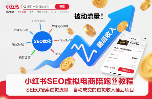 小红书SEO虚拟电商陪跑教程，实现seo搜索被动流量，自动成交的被动收入睡后项目-米创网