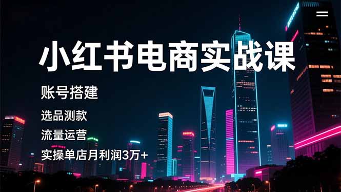 小红书电商实战课，账号搭建，选品测款，流量运营，实操月利润3万+-米创网