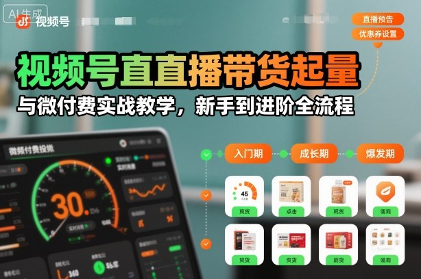 视频号直播带货起量与微付费实战教学，新手到进阶全流程-米创网