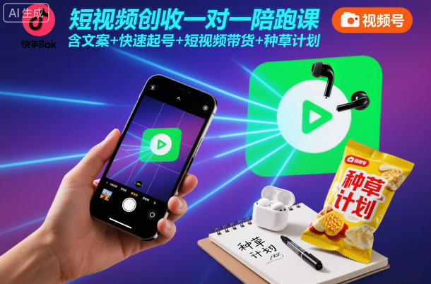 短视频创收一对一陪跑课，含文案+快速起号+短视频带货+种草计划-米创网