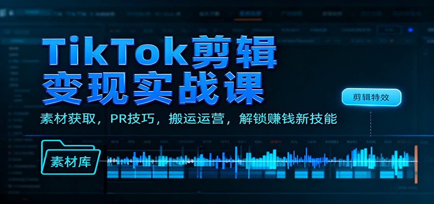 TikTok剪辑变现实战课：素材获取，PR技巧，搬运运营，解锁赚钱新技能-米创网