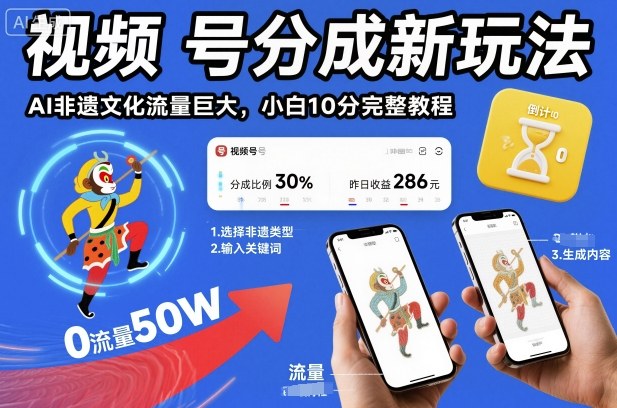 视频号分成新玩法，AI非遗文化流量巨大，小白10分钟搞定，完整教程-米创网