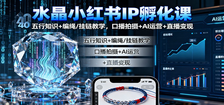 水晶小红书IP孵化课：五行知识+编绳/挂链教学，口播拍摄+AI运营+直播变现-米创网