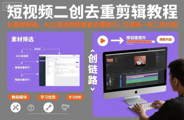 短视频二创去重剪辑教程，从素材筛选、AI工具运用到智能去重技巧，打造独一无二的内容-米创网