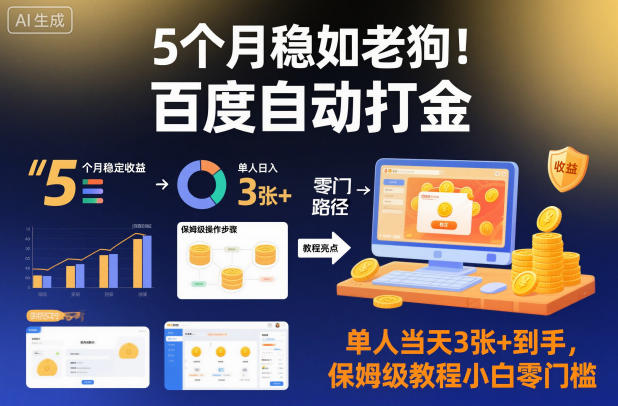 5个月稳如老狗！百度自动打金，单人当天3张+到手，保姆级教程小白零门槛【揭秘】-米创网