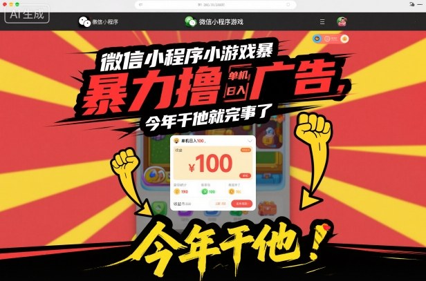 微信小程序小游戏暴力撸广告，单机日入100，今年干他就完事了-米创网