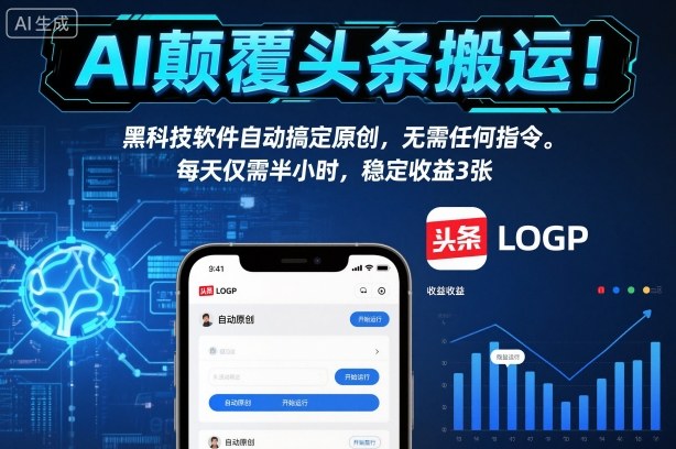 AI颠覆头条搬运！黑科技软件自动搞定原创，无需任何指令。每天仅需半小时，稳定收益3张【揭秘】-米创网