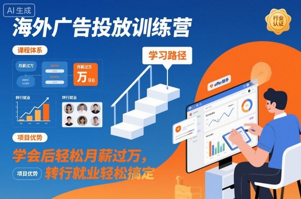 海外广告投放训练营，学会后轻松月薪过万，转行就业轻松搞定-米创网