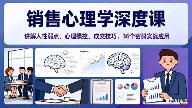 销售心理学深度课，讲解人性弱点、心理操控、成交技巧，36个密码实战应用-米创网
