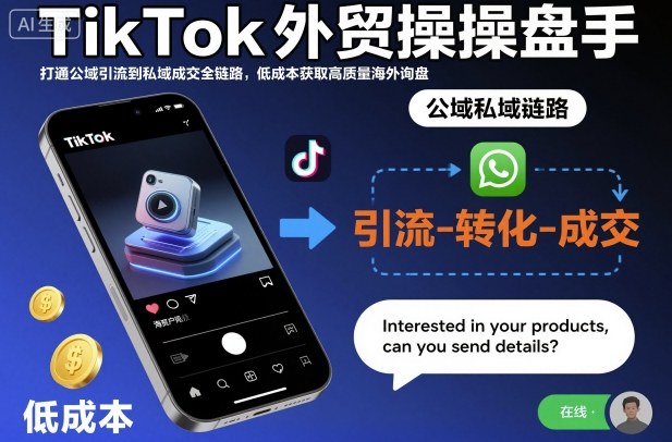 TikTok外贸操盘手，打通公域引流到私域成交全链路，低成本获取高质量海外询盘-米创网