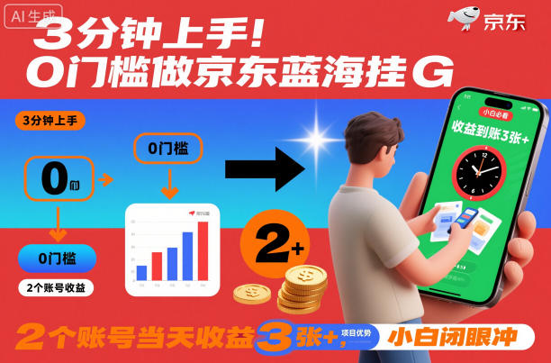 3分钟上手！0门槛做京东蓝海全自动掘金，2个账号当天收益3张+，小白闭眼冲【揭秘】-米创网
