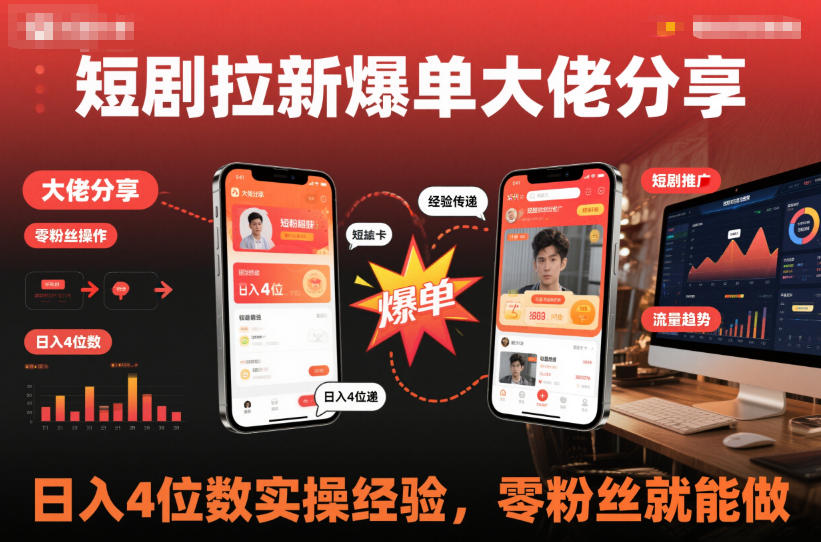 短剧拉新爆单大佬分享日入4位数实操经验，零粉丝就能做-米创网