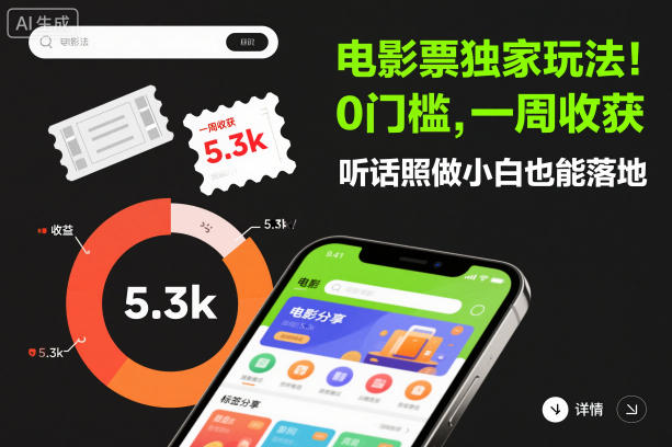 电影票独家玩法！0门槛，一周收获5.3k，听话照做小白也能落地【揭秘】-米创网
