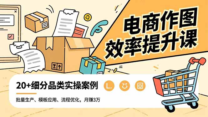 电商作图效率提升课，批量生产、模板应用、流程优化，20+细分品类实操案例，月赚3万-米创网