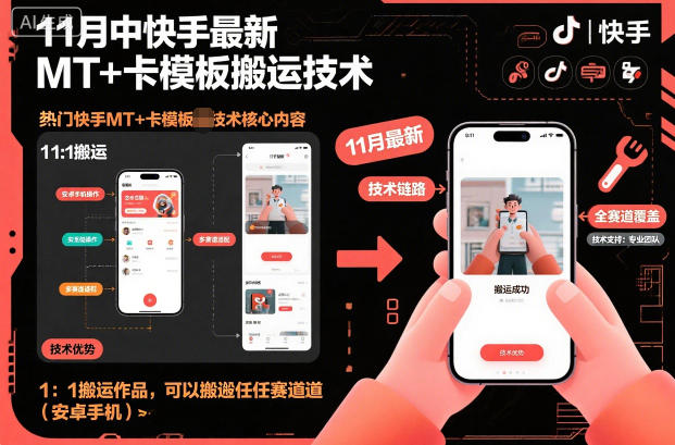 11月中快手最新MT+卡模板搬运技术，1：1搬运作品，可以搬运任何赛道(安卓手机)-米创网