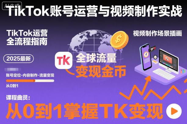 2025最新TikTok账号运营与视频制作实战全流程，从0到1掌握TK变现(含11月最新TK搬运技术)-米创网