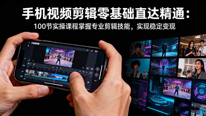 手机视频剪辑零基础直达精通：100节实操课程掌握专业剪辑技能，实现稳…-米创网