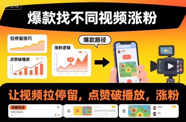 爆款找不同视频涨粉，让视频拉停留，实现点赞，破播放，涨粉-米创网