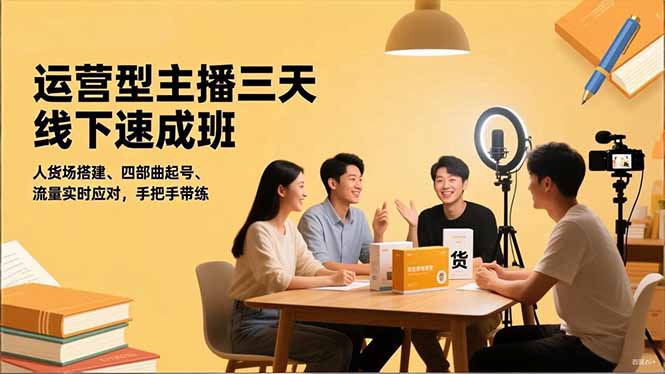 运营型主播三天线下班，人货场搭建,四部曲起号,流量实时应对，手把手带练-米创网