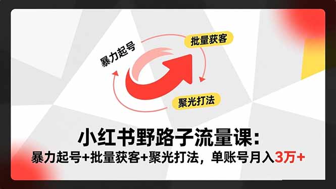 小红书野路子流量课：暴力起号+批量获客+聚光打法，单账号月入3万+-米创网