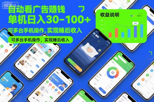自动看广告賺钱，单机日入30-100+，可多台手机操作，实现睡后收入【揭秘】-米创网