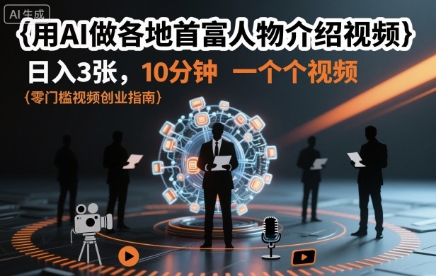 用AI做各地首富人物介绍视频，日入3张，10分钟一个视频-米创网