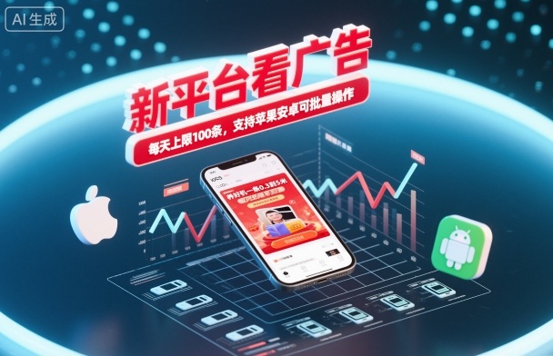新平台看广告，养好机一条0.3到5米，每天上限100条，支持苹果安卓可批量操作-米创网
