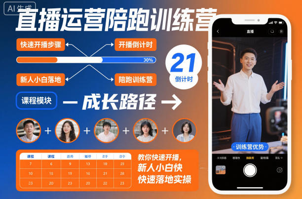 直播运营陪跑训练营，教你快速开播，新人小白快速落地实操-米创网