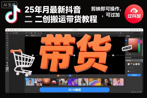 25年10月最新抖音二创搬运带货教程，剪映即可操作，可过抖加-米创网