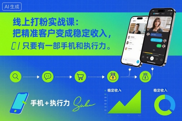 线上打粉实战课：把精准客户变成稳定收入，只要有一部手机和执行力-米创网