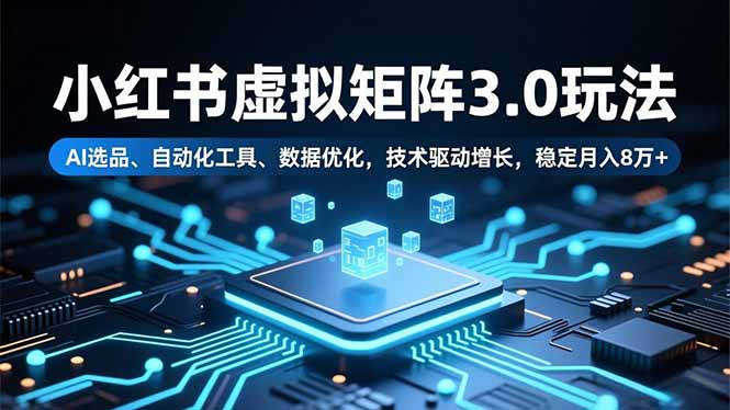 小红书虚拟矩阵3.0玩法，AI选品、自动化工具、数据优化，技术驱动增长，稳定月入8万+-米创网