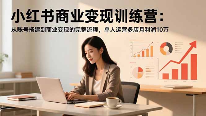 小红书商业变现训练营：从账号搭建到商业变现的完整流程，单人运营多店月利润10万-米创网