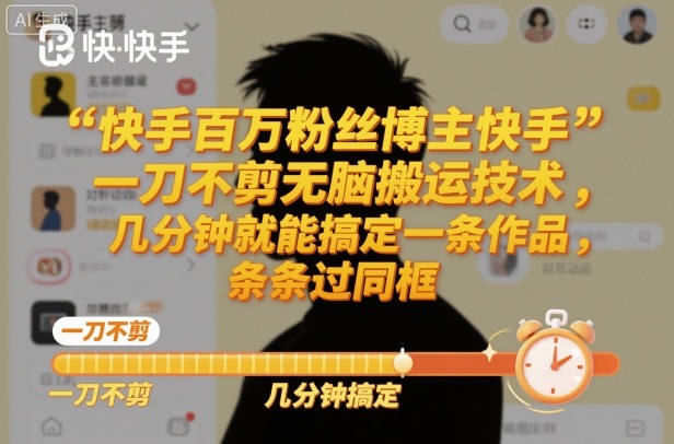 快手百万粉丝博主快手一刀不剪无脑搬运技术，几分钟就能搞定一条作品，条条过同框-米创网