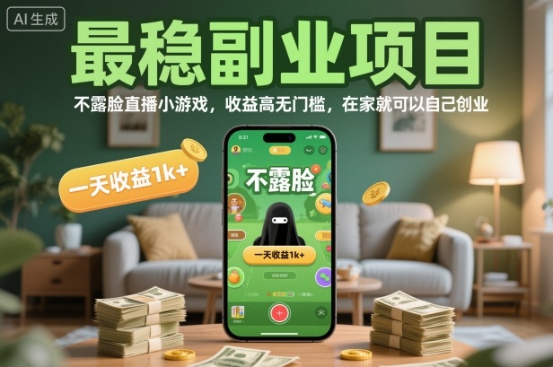 最稳副业项目，不露脸直播小游戏，收益高无门槛，一天收益1k+，在家就可以自己创业【揭秘】-米创网
