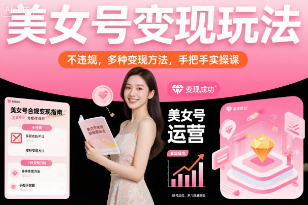 美女号变现玩法，不违规，多种变现方法，手把手实操课-米创网
