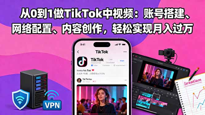 从0到1做TikTok中视频：账号搭建、网络配置、内容创作，轻松实现月入过万-米创网