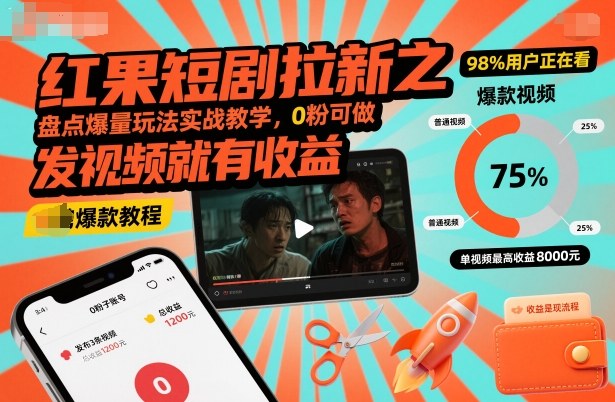 红果短剧拉新之盘点爆量玩法实战教学，0粉可做，发视频就有收益-米创网